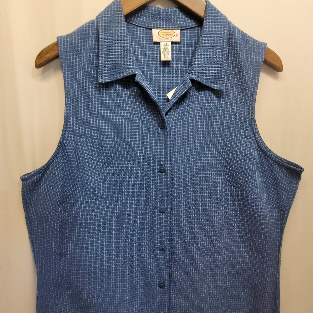 Tallbots Sleeveless Button Shirt Dress Collar Sz 14 Blue Maxi Tie Back USA NWT - Picture 2 of 13